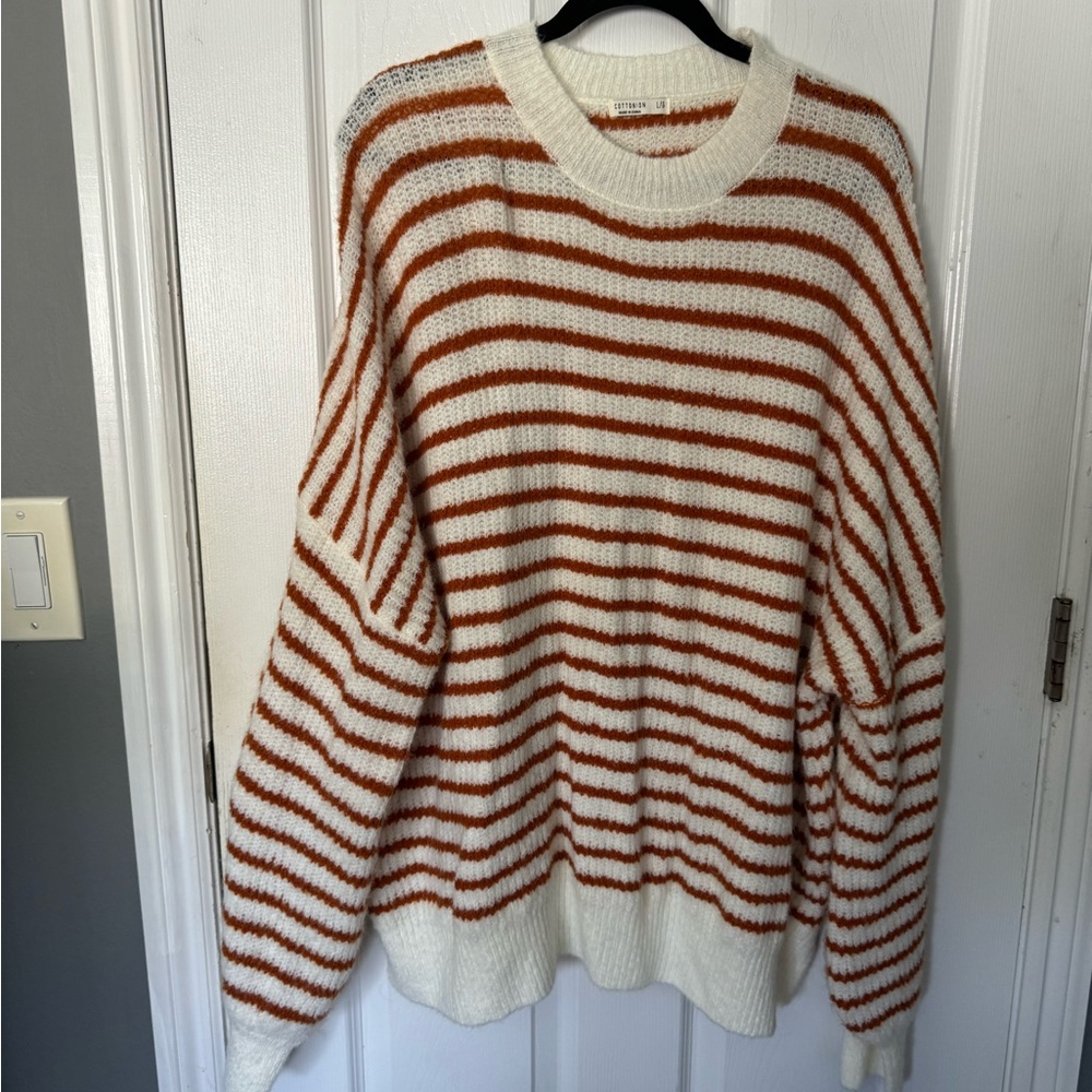 Striped Knit Sweater in White and Rust